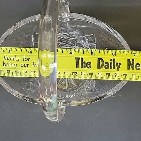 Vintage Galway Irish Crystal Basket w/ Handle 7"x4"x9" Diamond Pattern - Picture 7 of 9